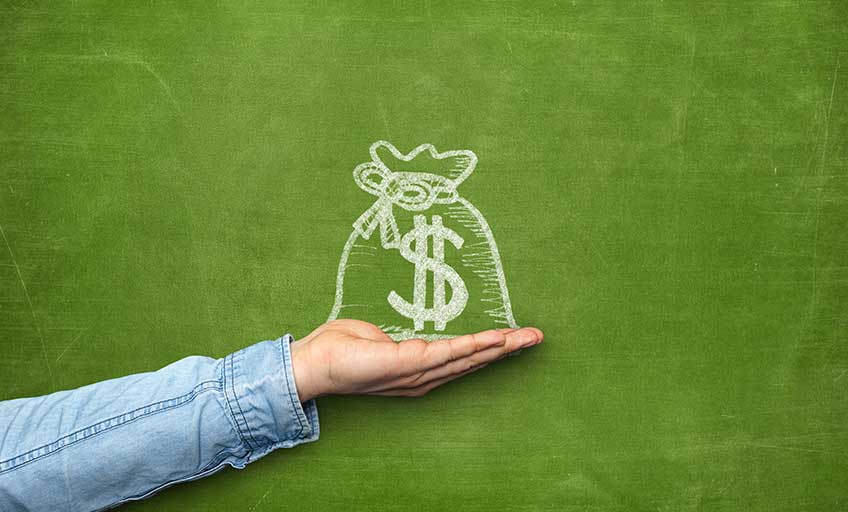 An image of a person holding a currency bag