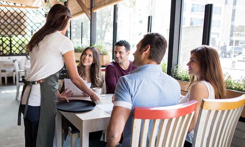 A group of people in a restaurant