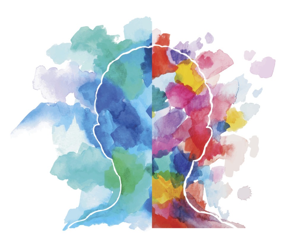 Abstract brain duality illustrating thought process