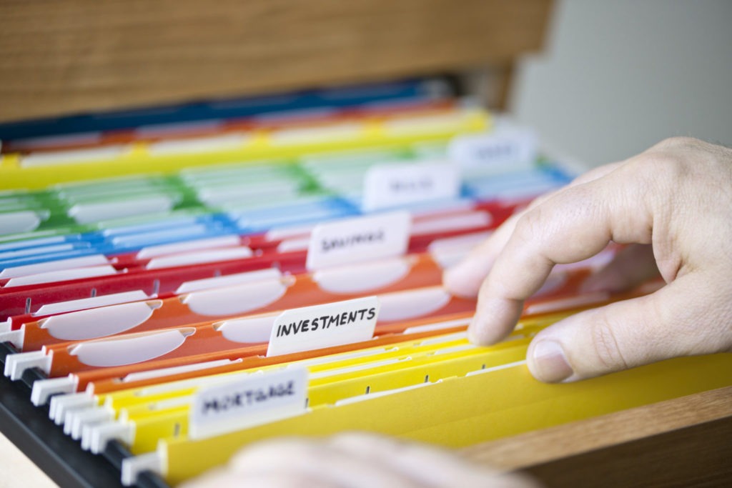 A person organizing documents