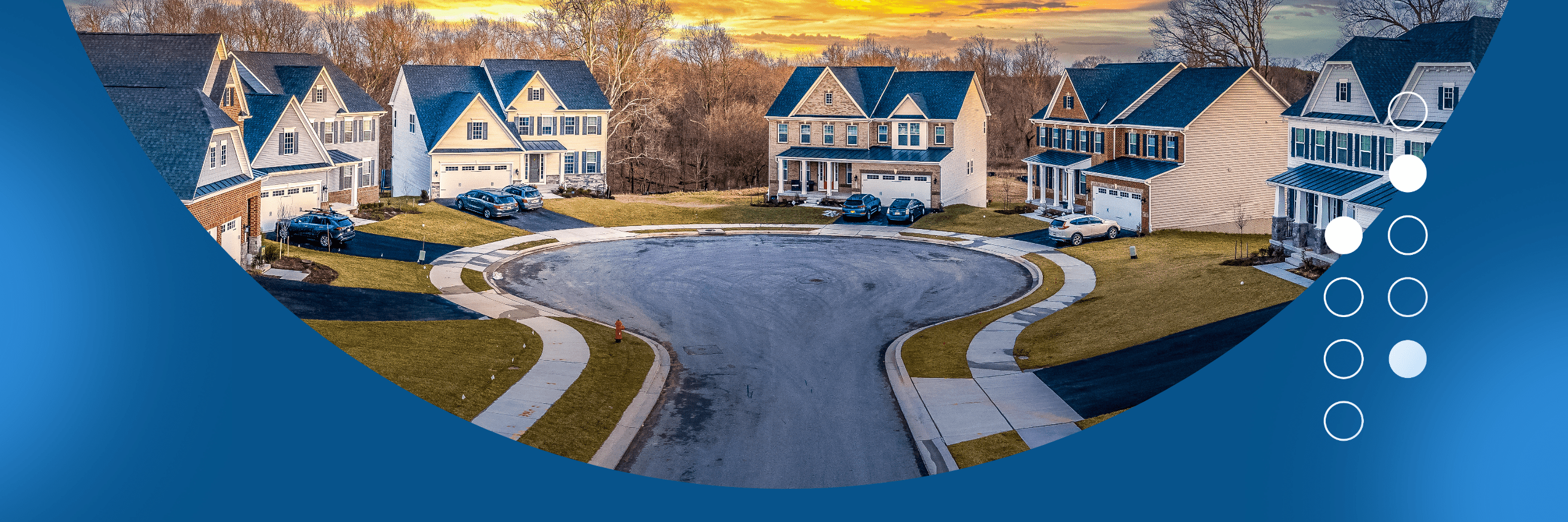 Houses in a suburban neighborhood with additional designed elements