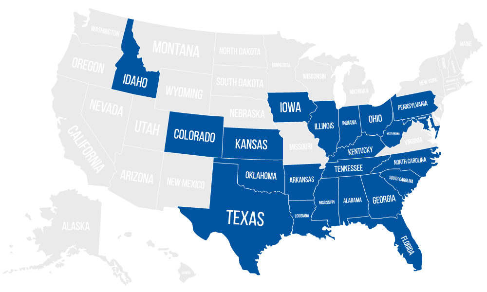 Visual map representation of states with Sente Mortgage licensing